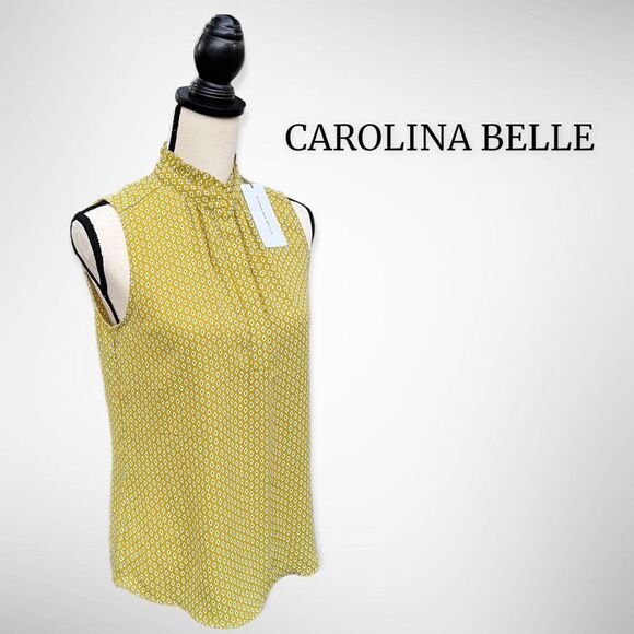 NWT Carolina Belle Sleeveless High Neck Hidden Button Down Chartreuse Top (XS) $ - Picture 3 of 12